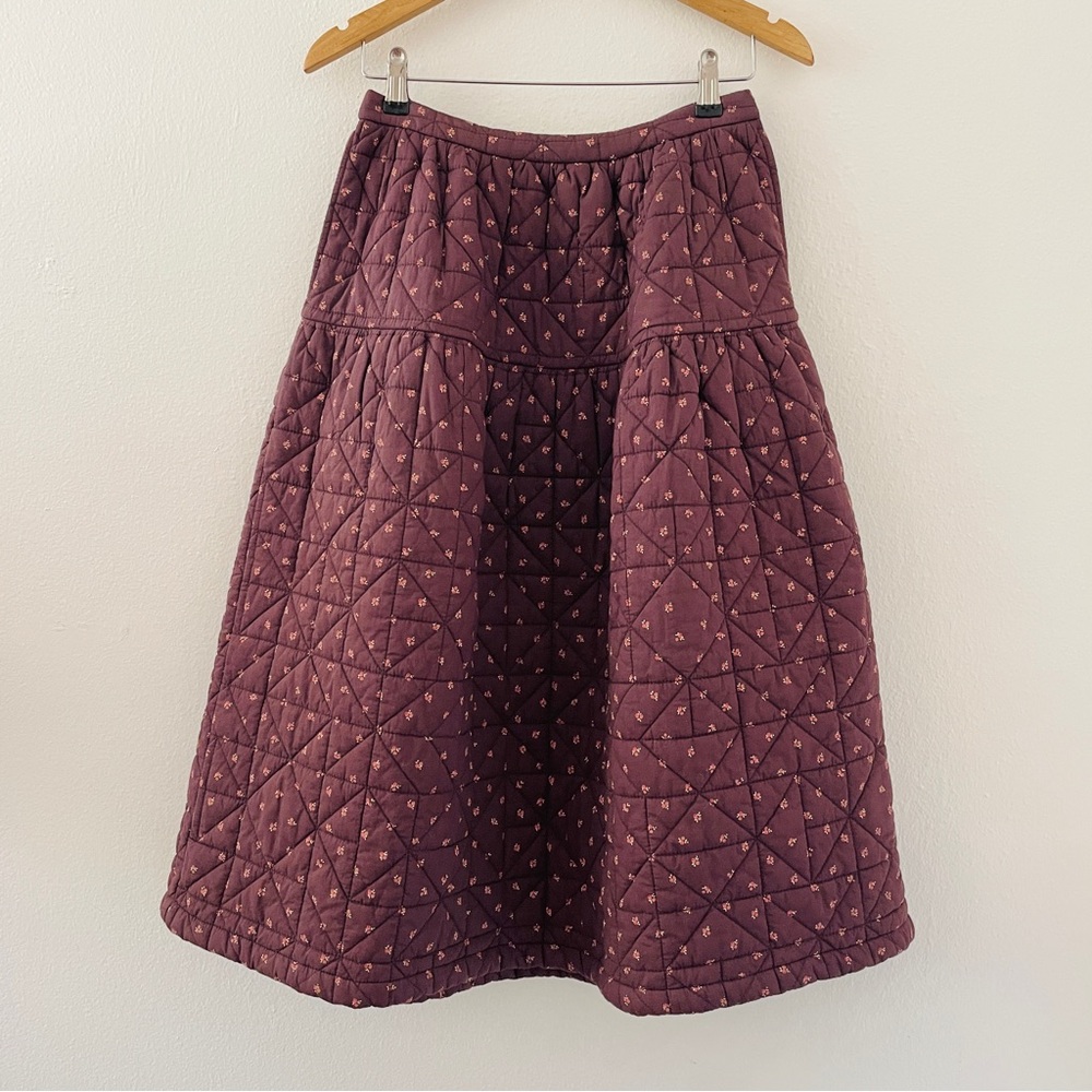 Madewell Quilted Crinkle Floral Midi Skirt - Brown Chocolate Raisin - Picture 6 of 8
